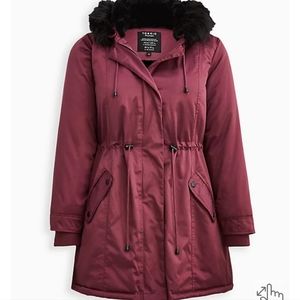 ‼️NWT Torrid 1X FUR-LINED PARKA - NYLON HOODED FAUX FUR TRIM PURPLE
